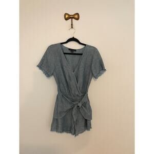 Anthropologie x Sanctuary Montana Linen Romper Faux Wrap Tie-Front - Extra Small